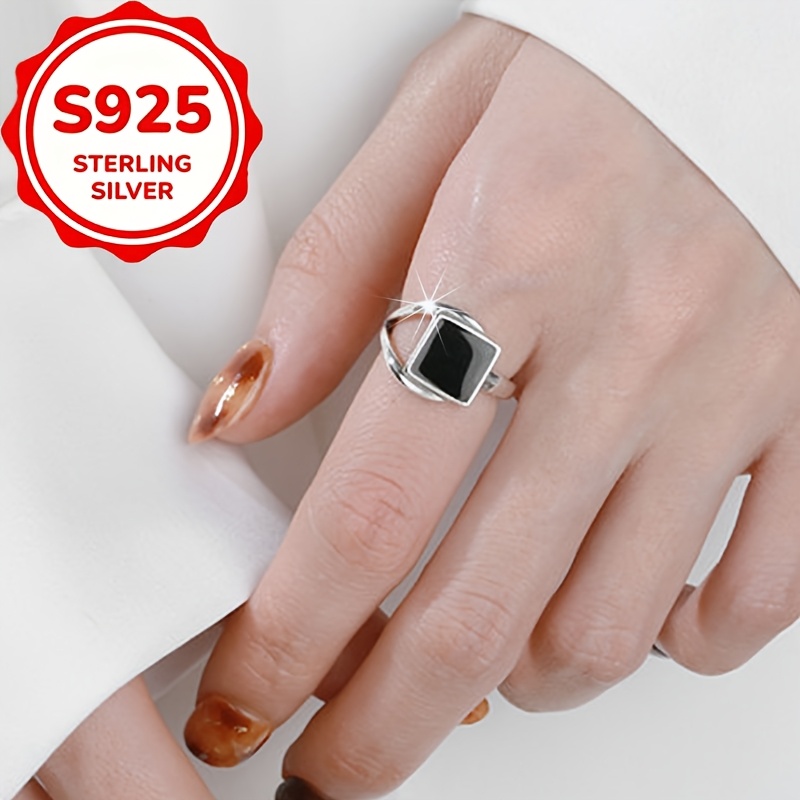 S925 Silver Geometric Square Interlocking Band Ring